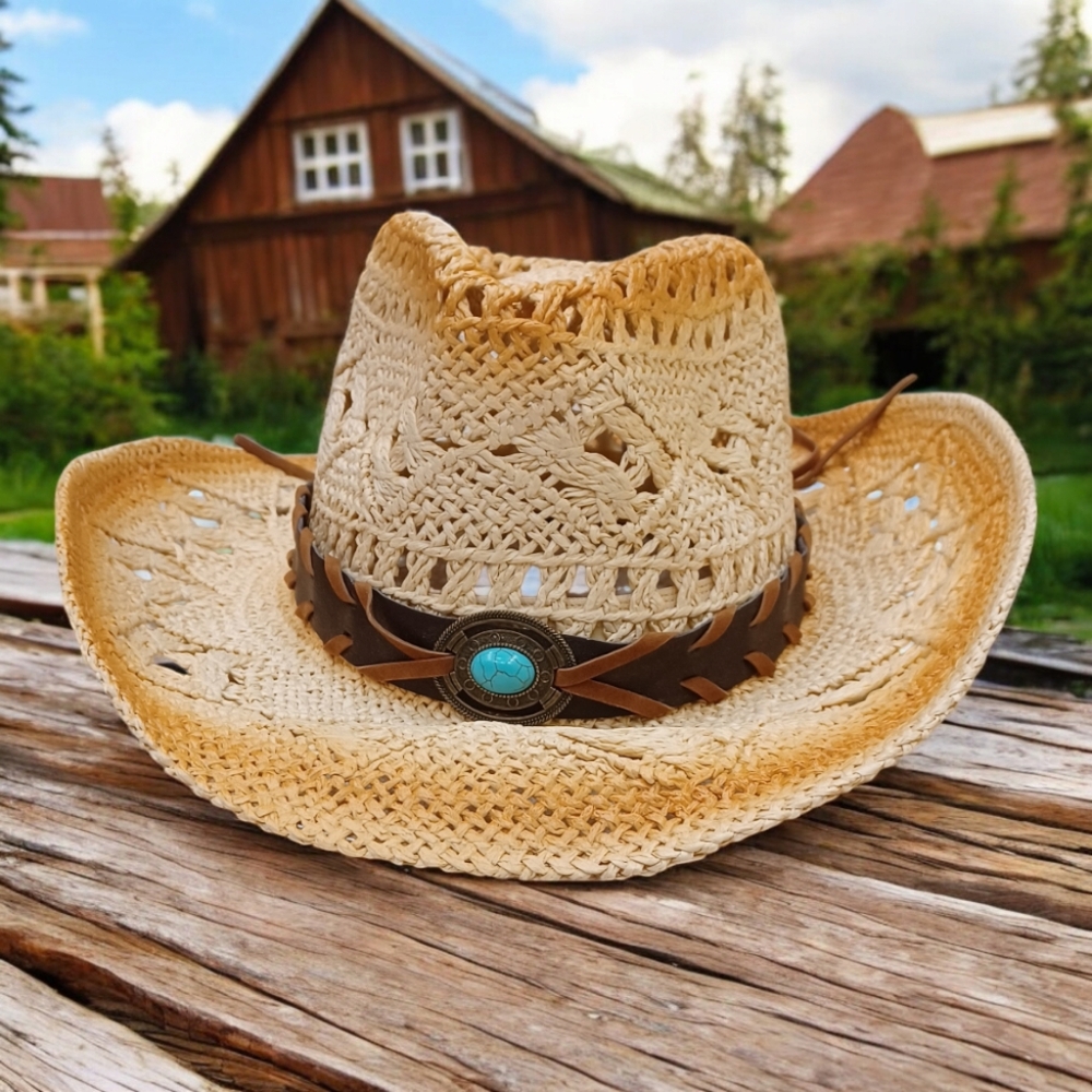 V VENTURE Unisex Straw Cowboy Hat with Shape-It Brim